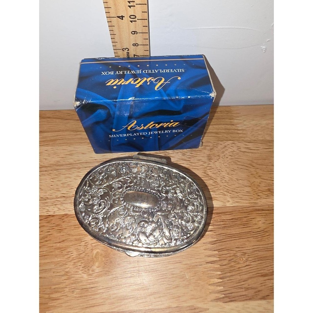 Astoria Silverplated Jewelry Box Vintage Decorative Trinket Dish NOS Vintage